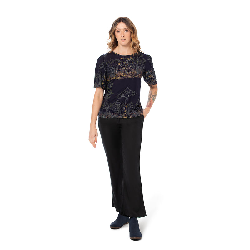 Woven Bamboo Bell Sleeve top - Short Sleeve - printed