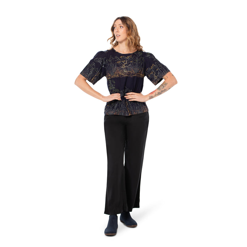 Woven Bamboo Bell Sleeve top - Short Sleeve - printed