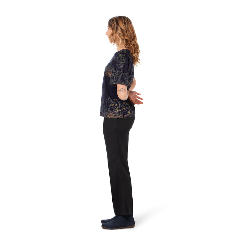 Woven Bamboo Bell Sleeve top - Short Sleeve - printed