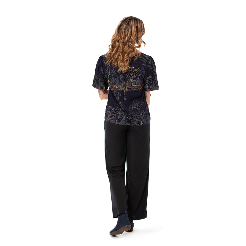 Woven Bamboo Bell Sleeve top - Short Sleeve - printed