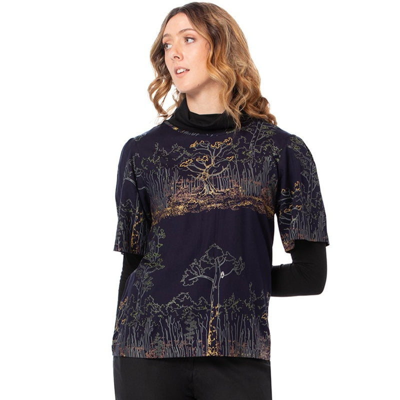 Woven Bamboo Bell Sleeve top - Short Sleeve - printed