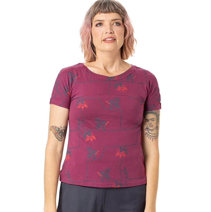 Printed Boatneck Tee - bamboo