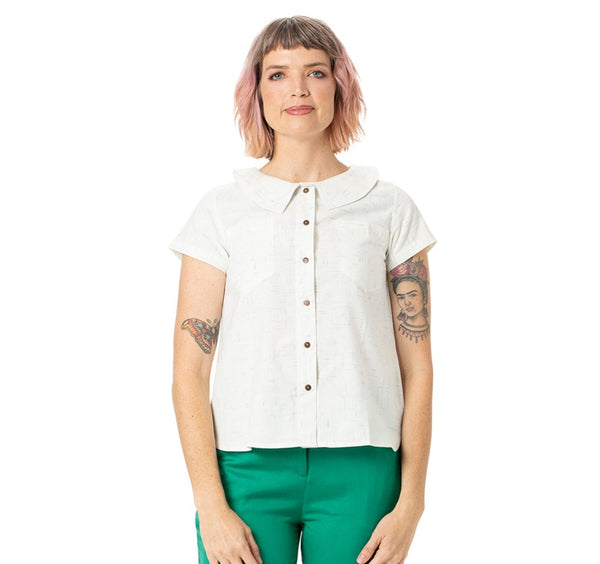 Collared hand loom top - Short sleeve