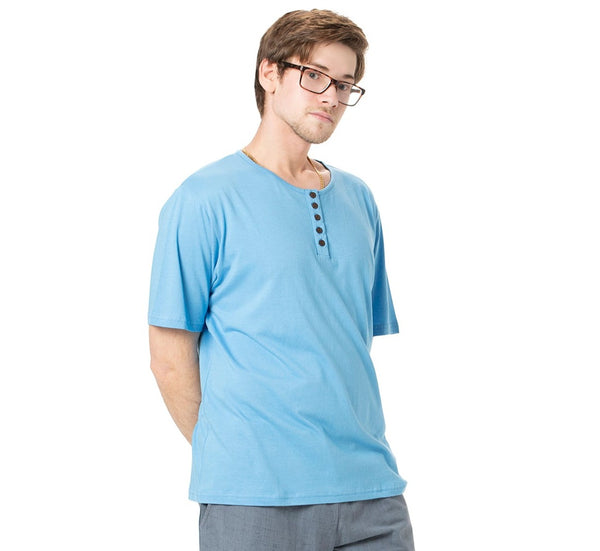 Mens Short Sleeve Bamboo T-shirt Henley Collar - Plain