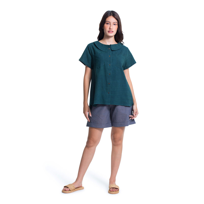 Collared hand loom top - Short sleeve