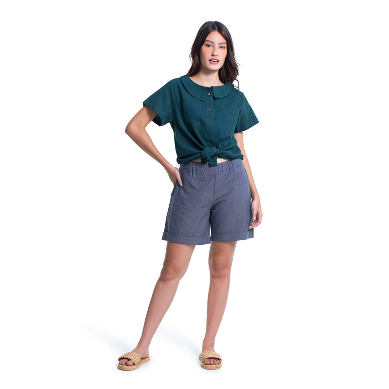 Collared hand loom top - Short sleeve