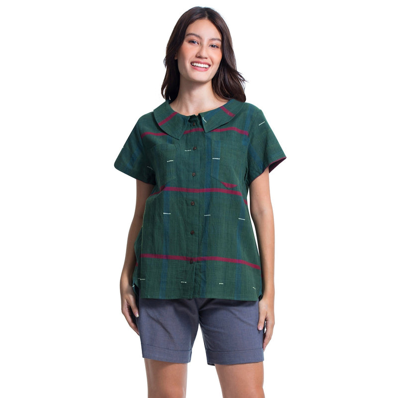 Collared hand loom top - Short sleeve