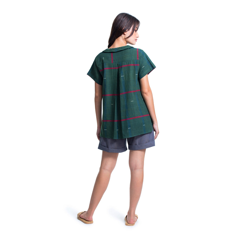 Collared hand loom top - Short sleeve