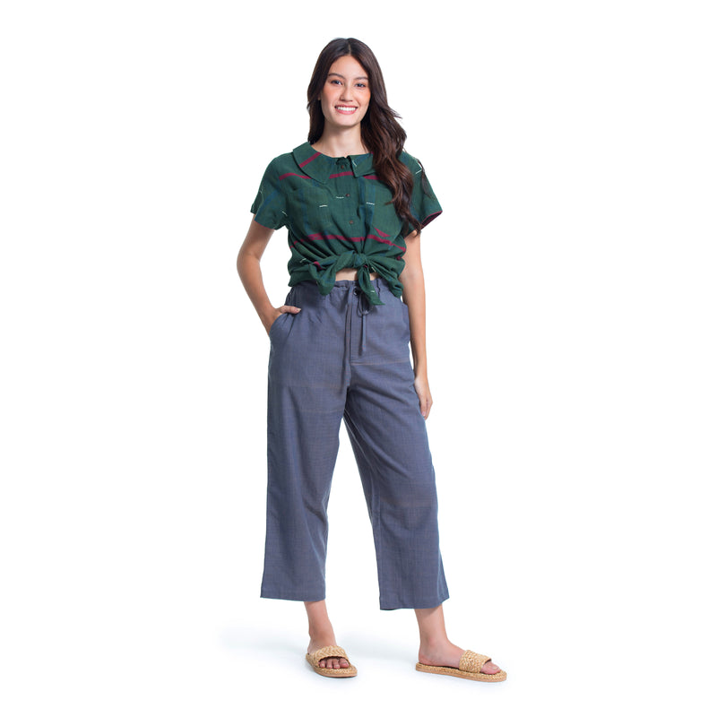 Collared hand loom top - Short sleeve