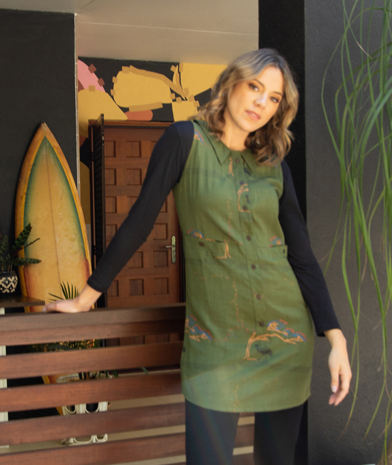 Collared Shift Dress - Woven bamboo