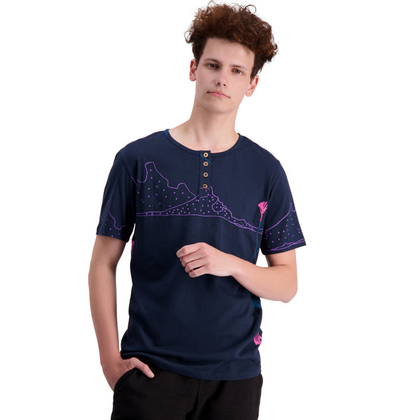 Mens Short Sleeve Organic cotton T-shirt Henley Collar