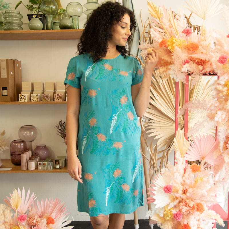 Bell sleeve shift dress - woven bamboo